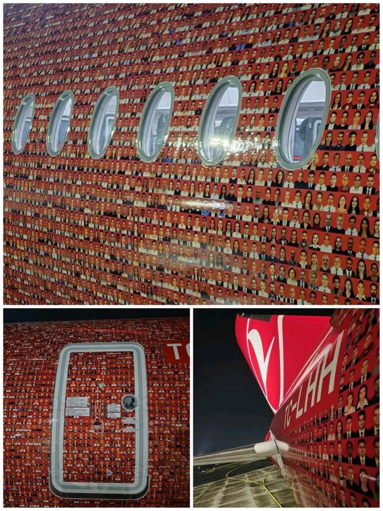 صبغة جديدة لطائرة الخطوط التركية بصور الموظفين